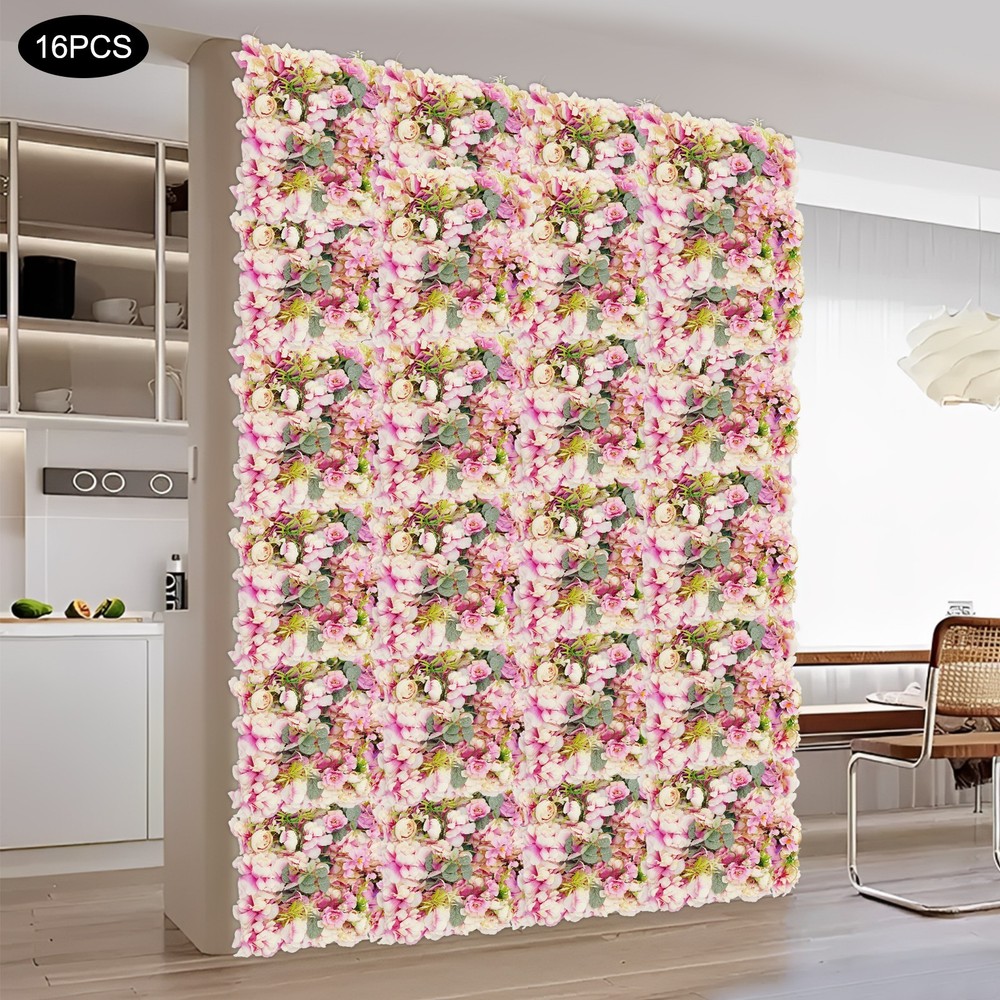 16pcs Flower Wall Panels, Purple Artificial Flowers Wall Decoration For Parties