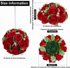 Artificial Flower Ball Wedding Centerpieces -10Pack Red Rose Silk Floral Half Ba