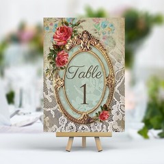 Vintage Style Wedding Table Numbers Names Cards – Shabby Chic Lace Frame Flower