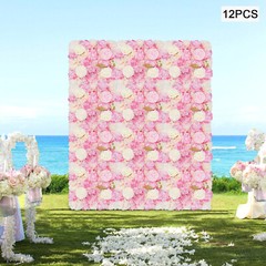 12PCS Artificial 3D Flower Wall Panel Wedding Backdrop Wall Decor Pink 15*15in