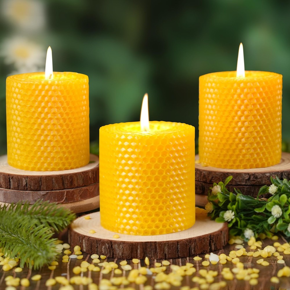 Makalone Hand-Rolled Beeswax Candles2.8X3In-3Pcsall Natural Honeycomb Beeswax
