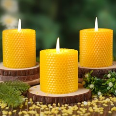Makalone Hand-Rolled Beeswax Candles2.8X3In-3Pcsall Natural Honeycomb Beeswax