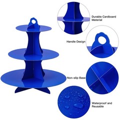 Soleebee 3-Tier Round Cupcake Stand, Cardboard Tower, 12″, Dark Blue
