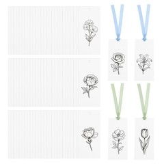 100Pack Blank Place Card with Blue & Green Ribbon, 3.54 x 1.57 Inch, White