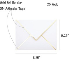 A7 Envelopes – V Flap Foil Border Luxury Mailing for 25 Pack, White