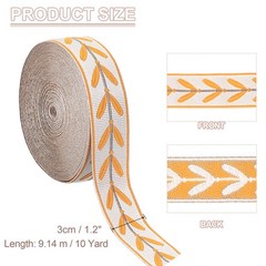 Leaf Pattern Jacquard Ribbon Trim, 1.2»× 10 Yard Polyester Jacquard, Orange