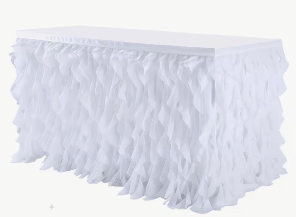 6ft Tutu Table Skirt – Tulle & Curly Willow Ruffle for Rectangle & Round Tables,