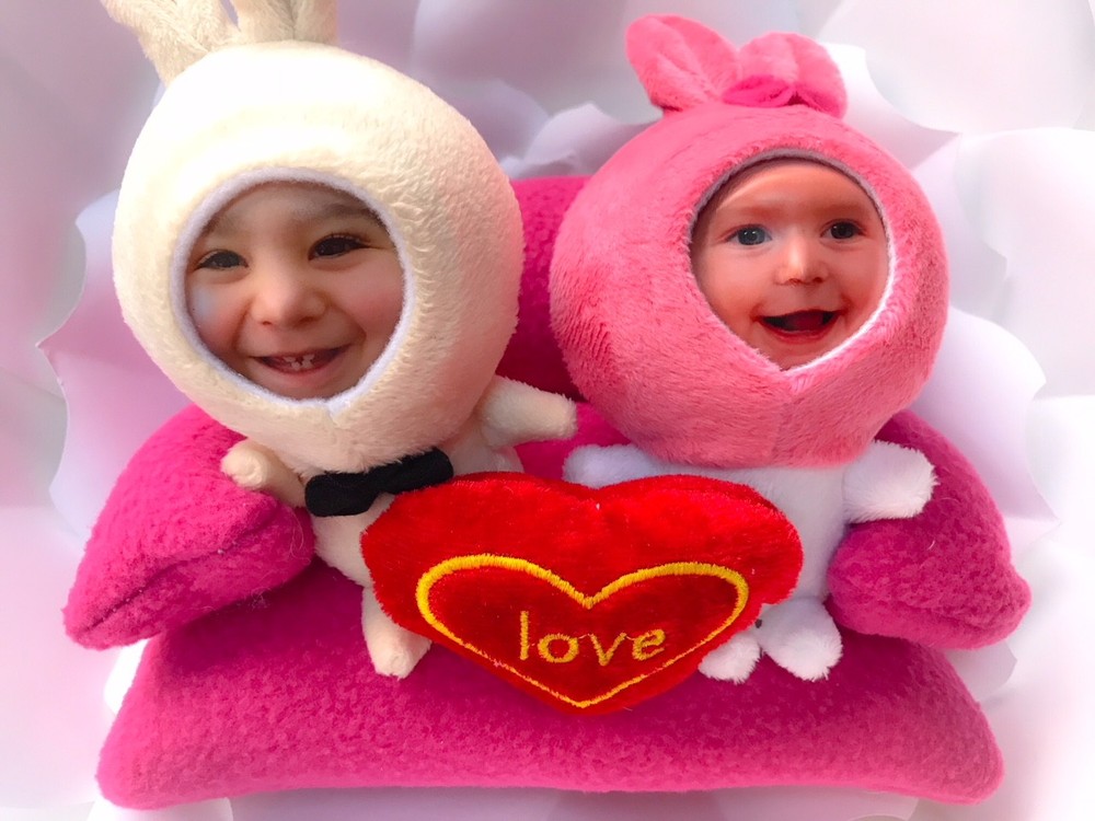 Personalized 3D Faces Stuffed Toys – Love Rabbit Couple on Sofa