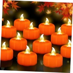 Fall Decorations for Home Pumpkin Tea Lights, 12 Pack LED Orange 12 PACK
