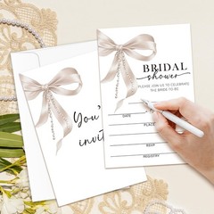 GOODBANER Pearls Bridal Shower Invitations, Pink Bow 4 x 6 inches, pink