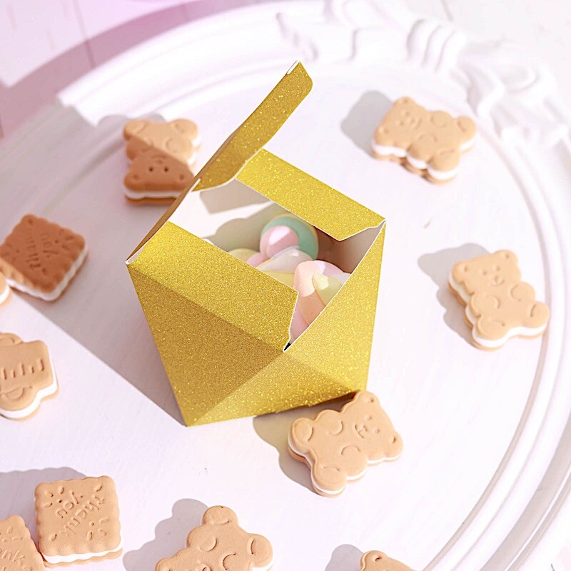 GOLD 25 Glittered 4″ Geometric Favor Boxes Wedding Party Events Decorations