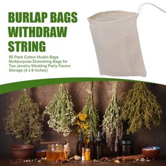 50 Pack Cotton Muslin Bags Multipurpose Drawstring Bags for Tea Jewelry3874