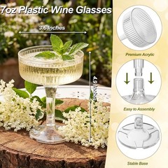 20 Pcs 7oz Plastic Champagne Glasses Unbreakable Plastic Martini Glasses Flutes