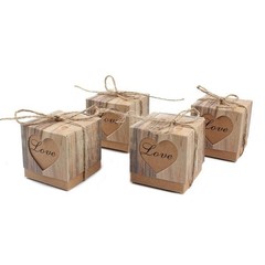 Vintage Kraft Candy Favor Boxes with Burlap Twine 50PCS Love Heart Imitation
