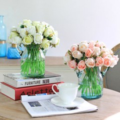 US 12Head Silk Rose Flowers Floral DIY Bridal Wedding Bouquet Home Garden Vibes
