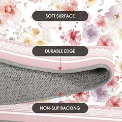 Artoid Mode Pink Watercolor Flower Spring Runner Rug, Summer Home Decor Low-P…