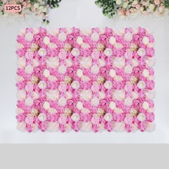 12 PCS Artificial 3D Flower Wall Panel Wedding Backdrop Wall Decor Pink 15*15 In