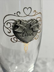 Rawcliffe Champaign 8” Bride And Groom Glasses With Pewter Heart Emblem