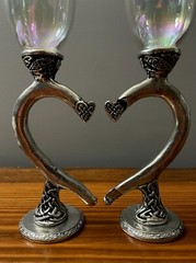 Fellowship Foundry Celtic Knots Hearts Pewter Glasses & Cake Server Wedding Set