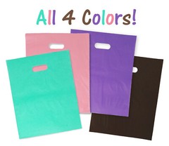 12×15″ 2.5 Mil, 4 Colors Frosted Plastic Merchandise Gift Bags Handles Combo!