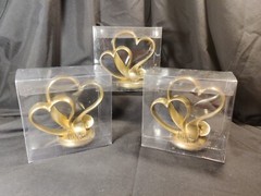 His & Hers Wedding Cake Topper Gold 2 Double Intwined Hearts w/ Crystal Accents