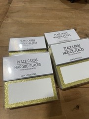 4- 50 Ct Place Cards White Gold Glitter Trim New Wedding Birthday Anniversary