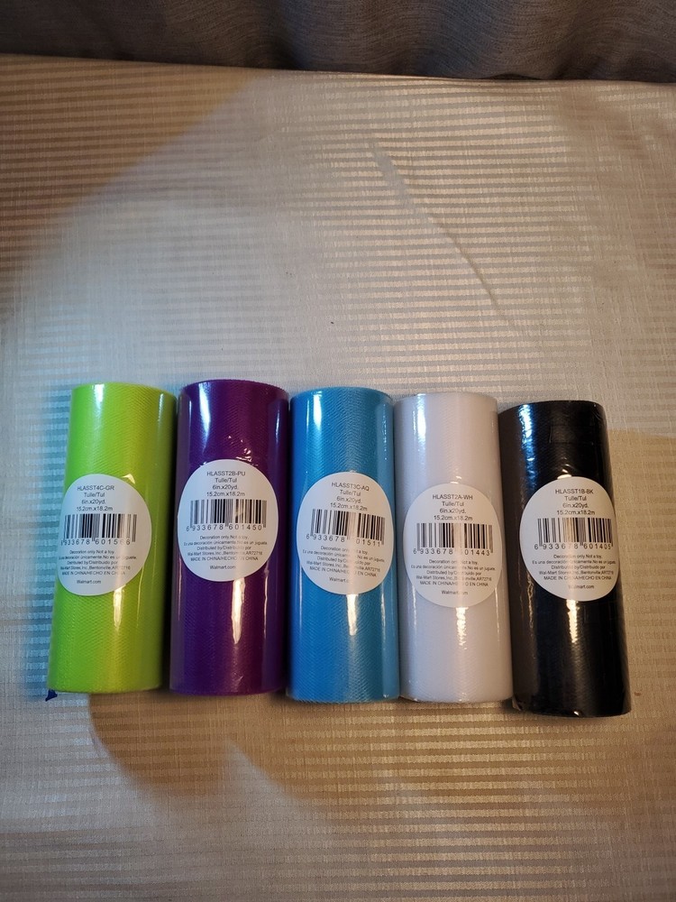 TULLE NETTING-6″×20Yard Rolls-NWT-Lot Of 5 White,black,blue,green and Purple