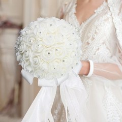 Chic White Bridal Bouquet with Foam Roses for Parties and Anniversaries