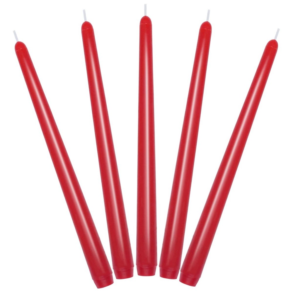 Set of 5 Unscented Red Taper Candles, 10 Inch Tall Burgundy 5 Packs,