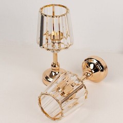 2 GOLD CLEAR Metal Votive CANDLE HOLDERS Crystal Glass Lamp Shade Party Events