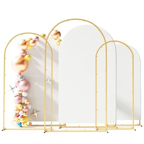 Toolterritary Set of 3 Metal Arch Backdrop Stand with 7.2ft+6.6ft+6ft White