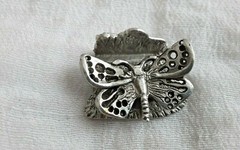 4 BUTTERFLY PEWTER VTG 1975 METZKE SINGLE BUSINESS CARD DESK TABLE STAND DISPLAY