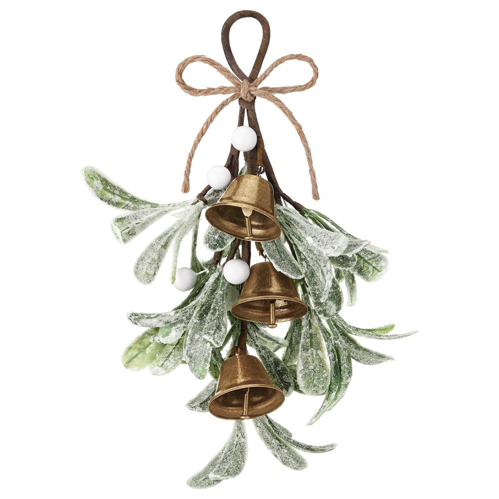 Tigeen Christmas Mistletoe Kiss Decor with Metal Bells and Bow Knots 8.6 Inch…