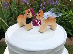 Horse Pony Cake Topper Bride Groom Love Wedding Engagement Wood Statue Farm Barn