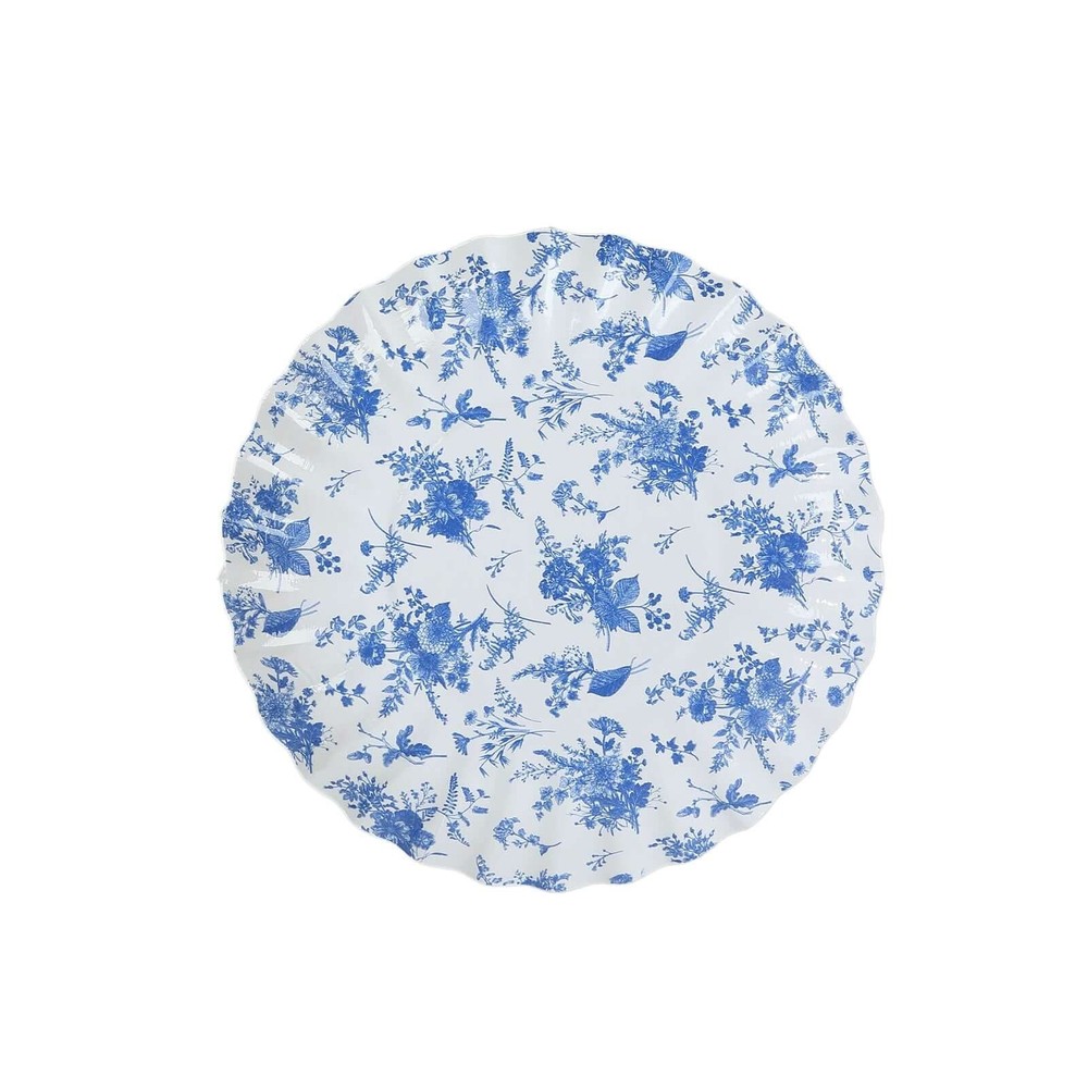 100 White Blue Mini Paper Plates with Scalloped Rim French Toile Design Wedding