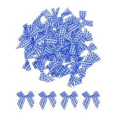 100Pcs Mini Gingham Ribbon Bow 1.5″ Checkered Fabric Satin Dark Blue and White