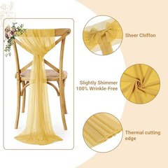 MDS Pack of 50 Chiffon Chair Sashes Bows for Wedding Events 50 pcs Gold