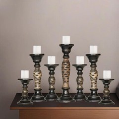 Eco-friendly Handmade Traditional Mango Wood Set Of Seven Pillar Candle Holder