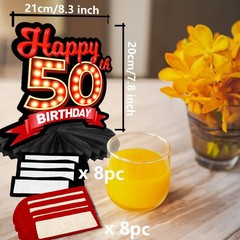 Happy 50th Birthday Red and Black Table Honeycomb 50, Multi-colored