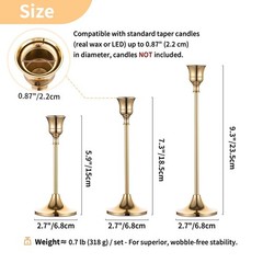 2 Sets(6 Pcs) Brass Gold Metal Taper Candle Holders 2 sets (6 pcs),