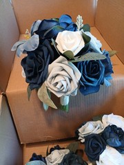 Ling’s Moment 4 pc Set Wedding Flowers Decorations- Bridesmaid Bouquet Blue Grey
