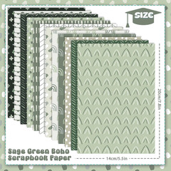 60 Sheets Sage Green Boho Scrapbook Paper, 8.3» X 5.7» Trendy Mint Green Boho