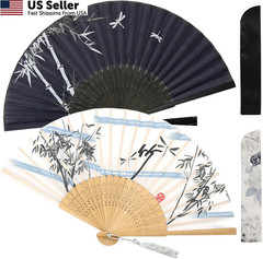 Zolee 2 Pieces Small Folding Hand Fans – Chinese Black & White Bamboo