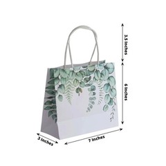 12 WHITE GREEN Eucalyptus Paper Gift Bags with Handles Party Favors Supplies