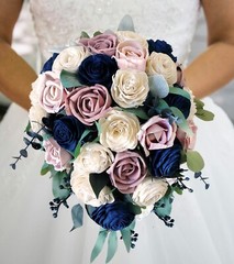 Navy & Dusty Rose Bridal Bouquet Sola Wood Bridesmaid Blue Pink Wedding Flowers