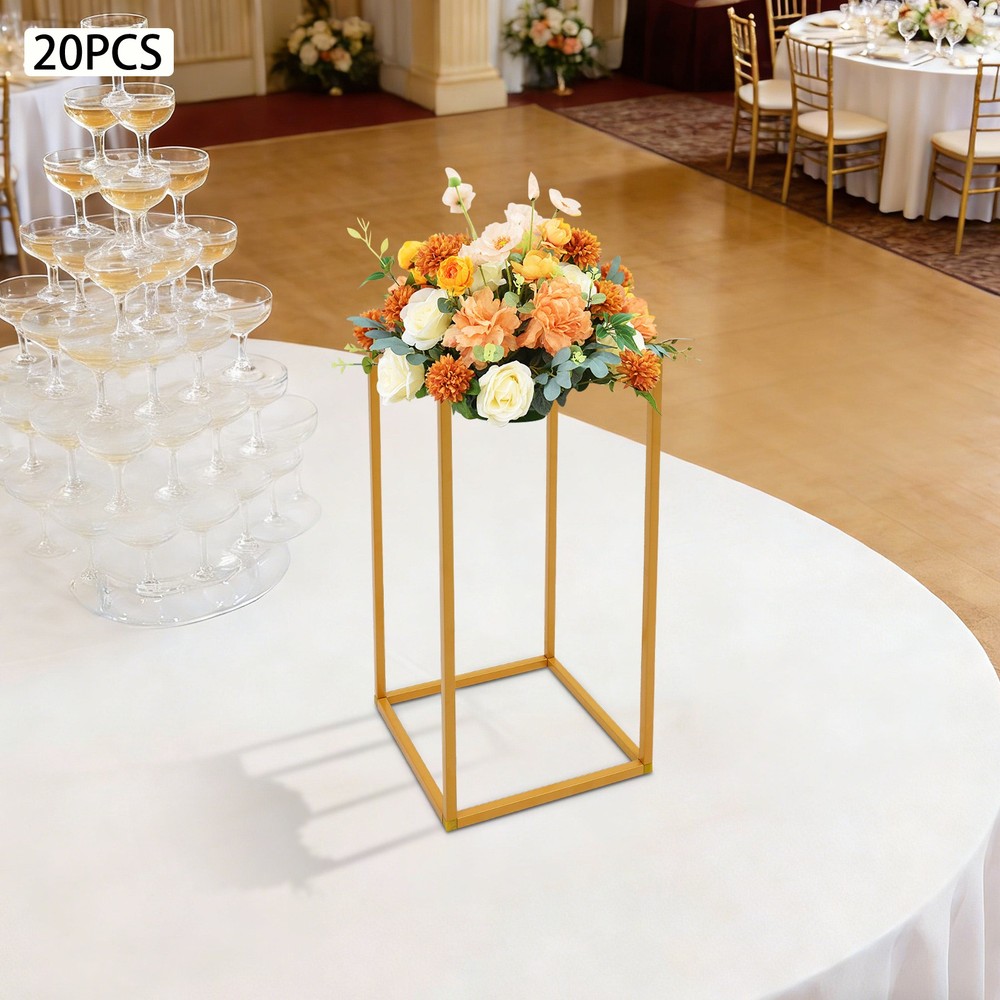 Gold 20 PCS Geometric Flower Stand For Wedding, Flower Stand 8.27*8.27*15.75in
