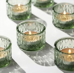 DEVI 24 Green Glass Votive Candle Holders for Wedding Decor