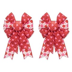 2 Pieces Valentines Day Bows for Wreath, Red Pink Hearts Wreath Bow Diamond