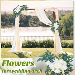 4 Pcs Wedding Arch Floral Kit – 2 Artificial Swags & 2 White Chiffon Drapes for