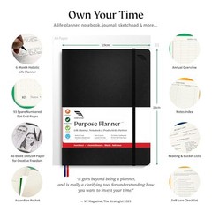 Purpose Planner Notebook B5 7.5”x9.8” Undated Planner 2025 B5 Hardcover Black